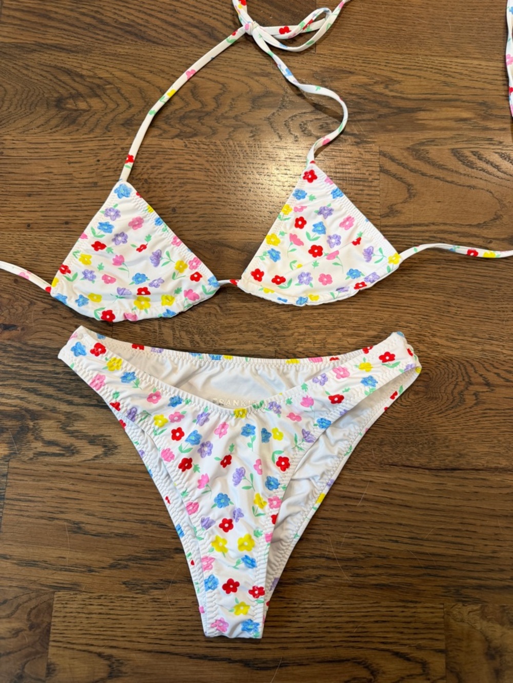 Frankie's Bikinis White Floral Triangle Bikini Top and Bottom